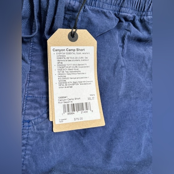 prAna Canyon Camp 7" Shorts Men’s Size XXL Organic Cotton Rich Sapphire - Picture 7 of 8
